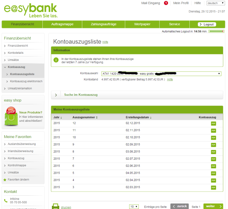 Easybank Konto gratis Konto um 0 €, 800 € Eingang im Monat notwendig